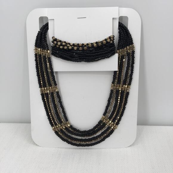 Skyline Collection Step into Style Black & Gold Beaded Necklace & Bracelet - Picture 1 of 7